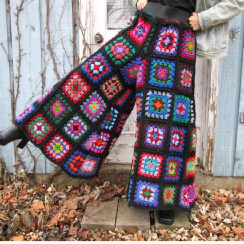 Granny square vintage style crochet wide pants